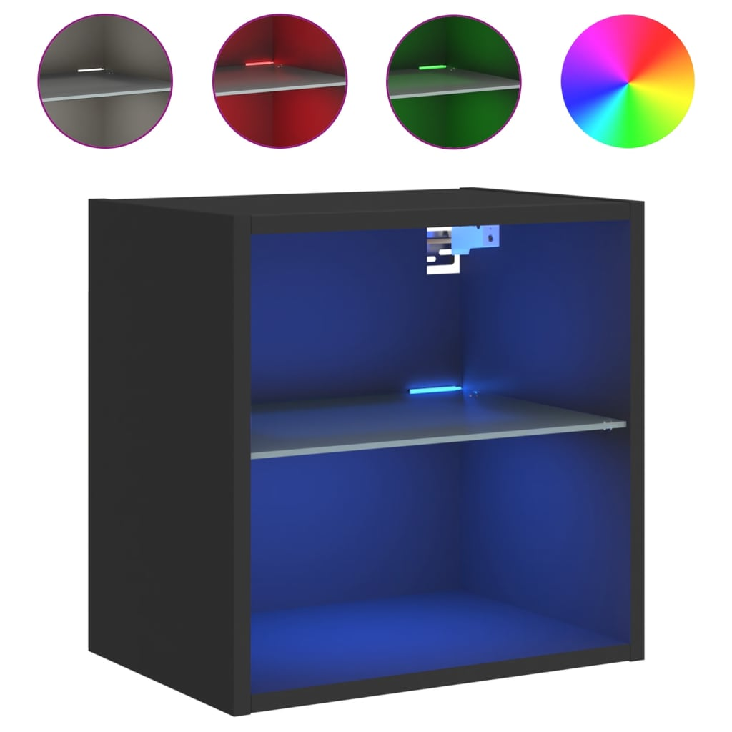 fekete falra szerelhető éjjeliszekrény LED lámpákkal (837066)