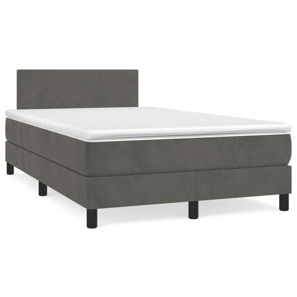 Pat box spring cu saltea, gri închis, 120x200 cm, catifea
