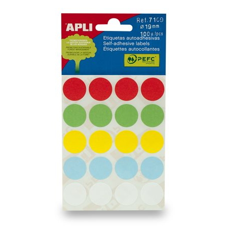 Apli 19mm kör Etikett kézzel írható színes 100 etikett/csomag Vegyes színek (7109)