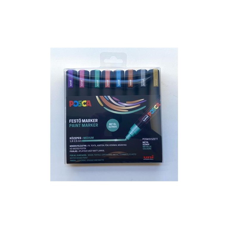 Uni Posca PC-5M Dekormarker készlet - Vegyes metál színek (8 db / csomag) (2UPC5MMETAL8DB)