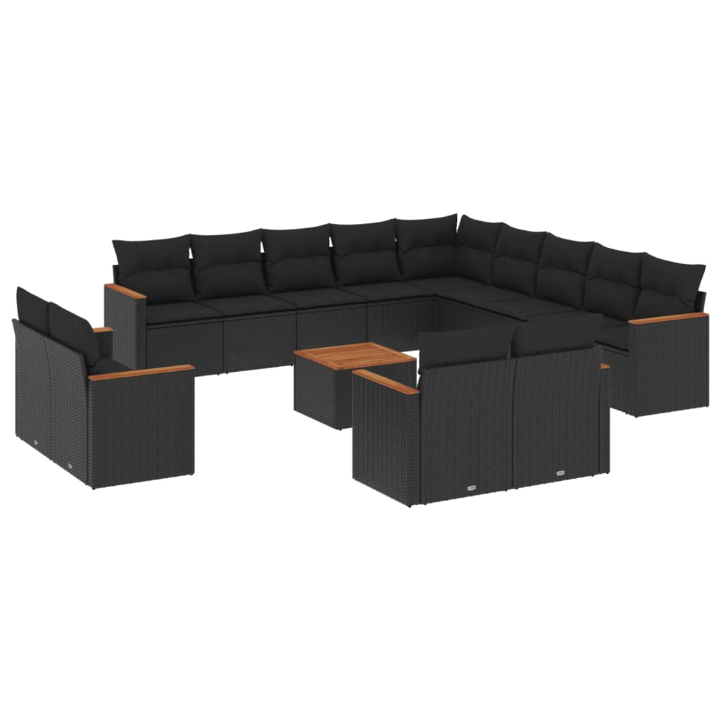 14 részes fekete polyrattan kerti ülőgarnitúra párnákkal (3226531)