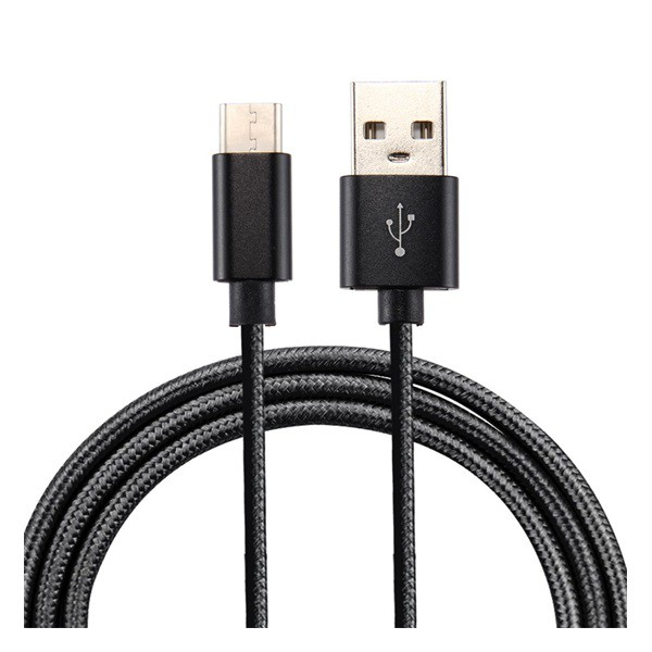 Кабел за данни Gigapack и зарядно устройство (Тип-C, 100 см, шарка тъкан/връзка за обувки), Черен