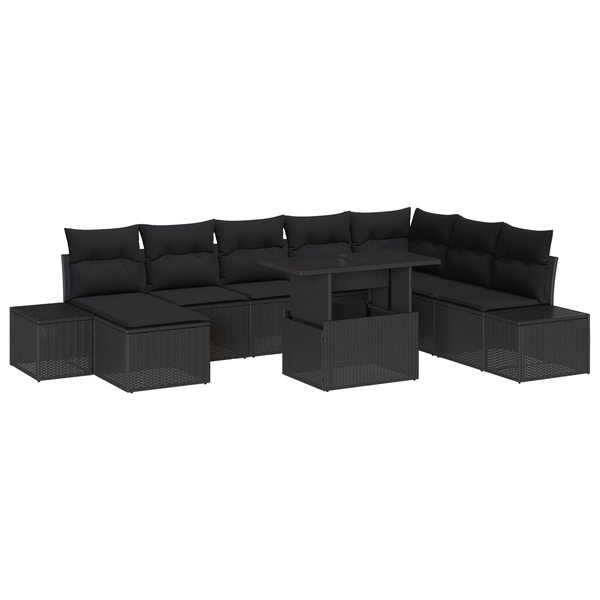 Set de canapea grădină Set de 9 Negru Ratan