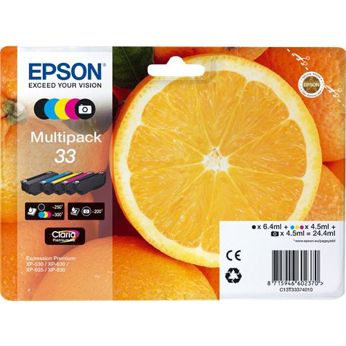 Epson Oranges C13T33374011 глава и патрон за мастиленоструен принтер 1 броя Оригинал Стандартен добив Черен, Фото черно, Синьо-зелен, Пурпурен, Жълт