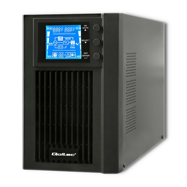 UPS Qoltec, On/line, 1 kVA, 800 W, LCD, USB, Черен