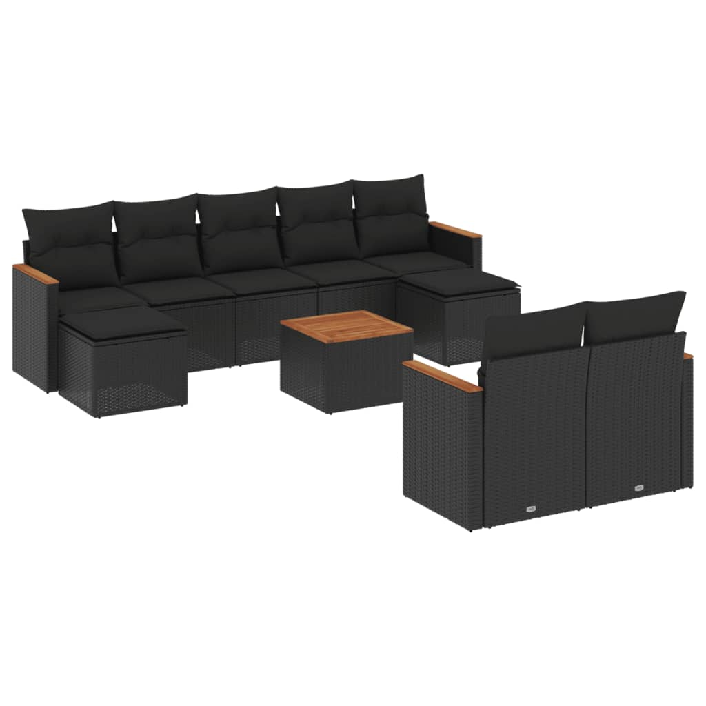 10 részes fekete polyrattan kerti ülőgarnitúra párnákkal (3258807)