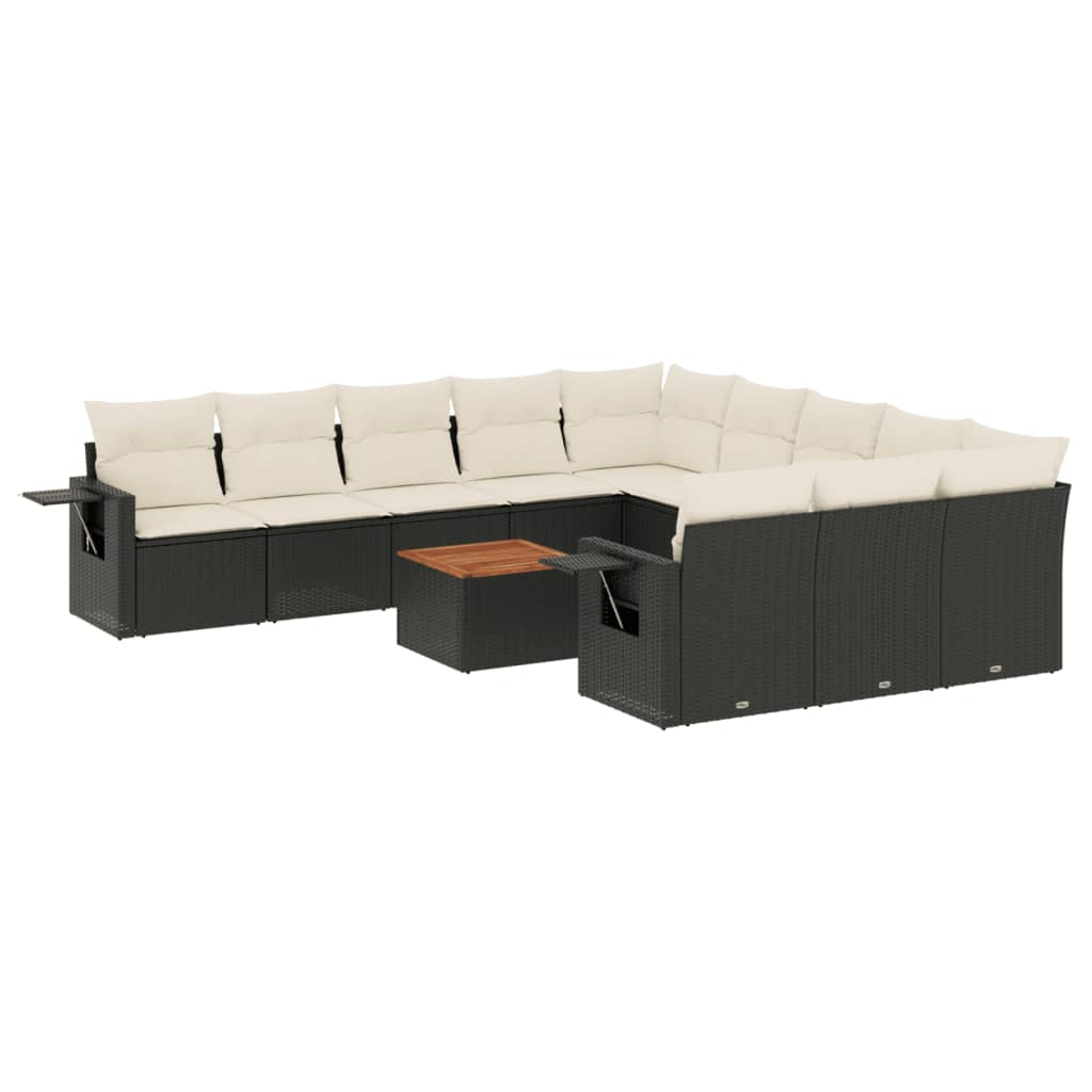 12 részes fekete polyrattan kerti ülőgarnitúra párnákkal (3224789)