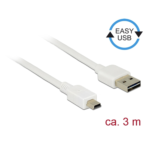 Delock Kábel, EASY-USB 2.0-s A-típusú csatlakozódugó > USB 2.0-s Mini-B-típusú csatlakozódugó, 3 m, (85161)