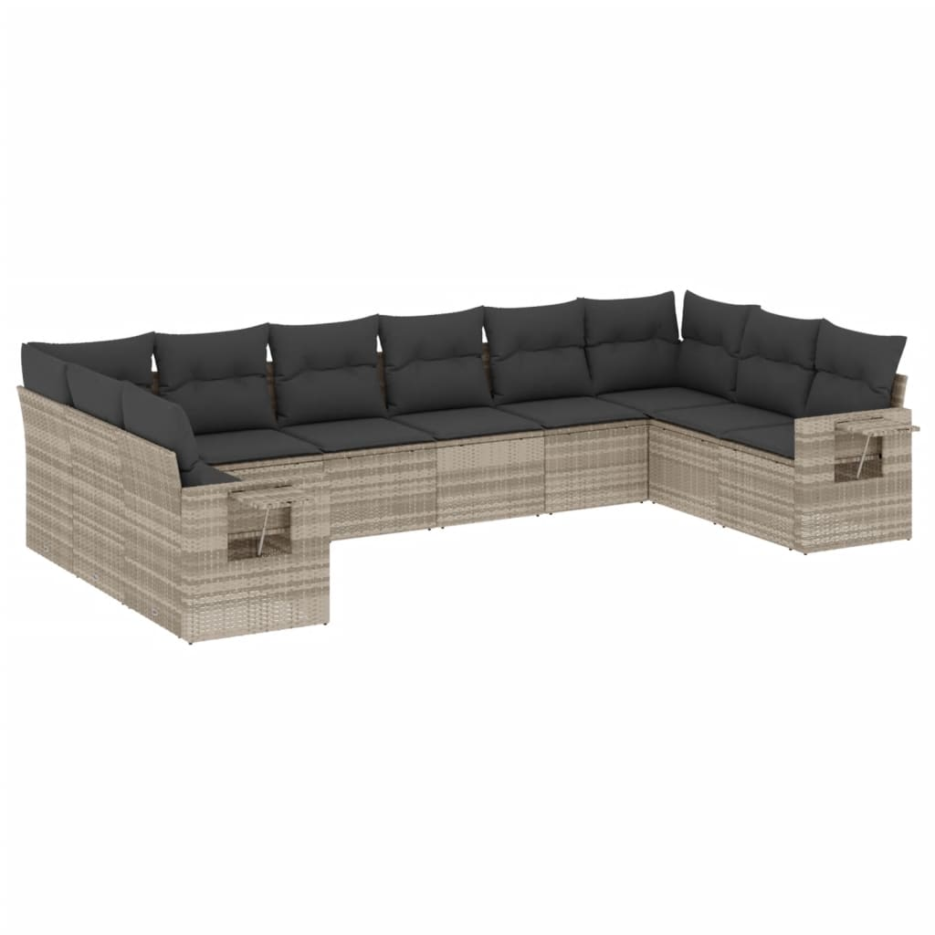 10 részes világosszürke polyrattan kerti ülőgarnitúra párnákkal (3253009)