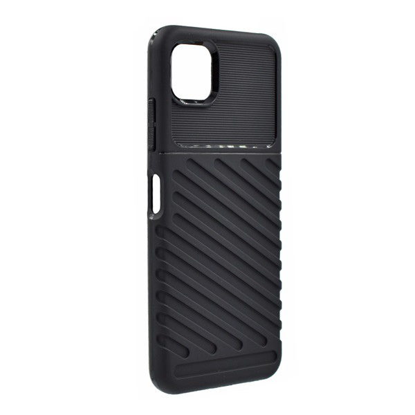 Szilikon telefonvédő (közepesen ütésálló, csíkos, dombor minta) FEKETE [Samsung Galaxy A22 5G (SM-A226)] (5996591131849)