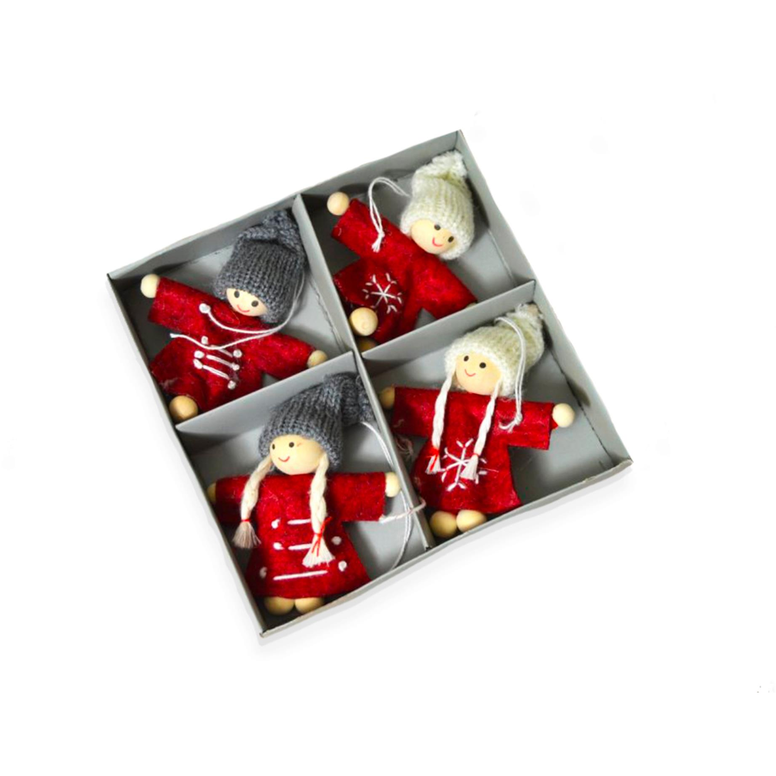 LAALU Karácsonyi dísz - figura kabátban, 8 cm, 4 db (LAU-6163)