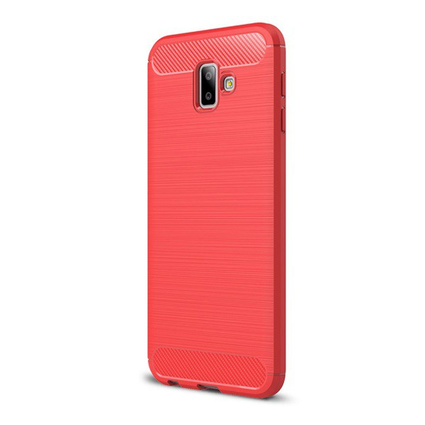 Szilikon telefonvédő (közepesen ütésálló, légpárnás sarok, szálcsiszolt, karbon minta) PIROS [Samsung Galaxy J6 Plus (SM-J610F)] (5996457818235)
