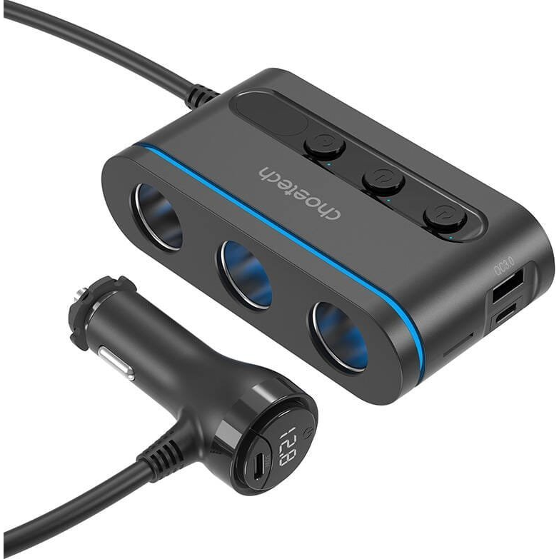 Cigarette Lighter Splitter Choetech 3 Sockets 2C+1A (6932112105912)