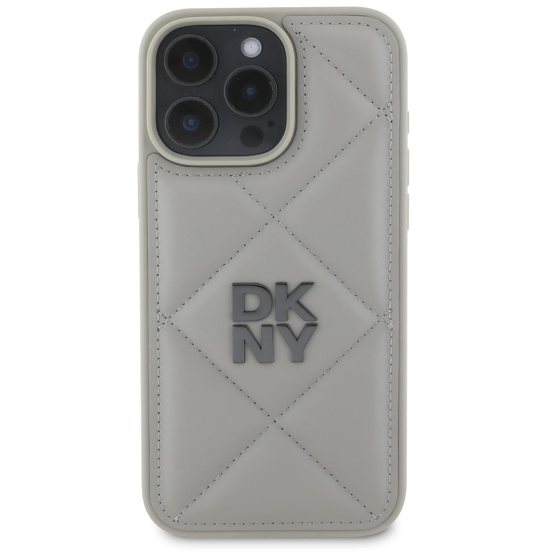 DKNY PU Leather Quilted Stack Logo iPhone 16 Pro Max Grey tok (DKHCP16XPQDSLG)