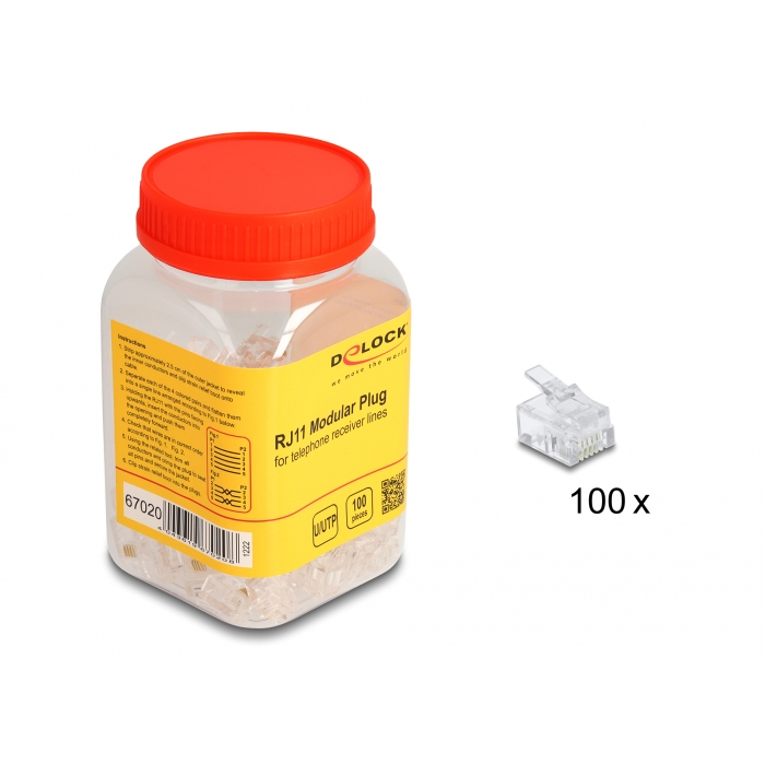 Delock RJ11 Moduláris csatlakozó 100 db. (67020) (67020)