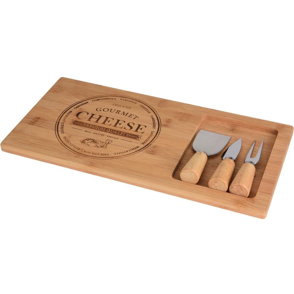 Koopman 4 darabos bambusz készlet sajthoz (mérete 38x18,5x1,5 cm, 2 db kés, 1 db villa) (784210350)