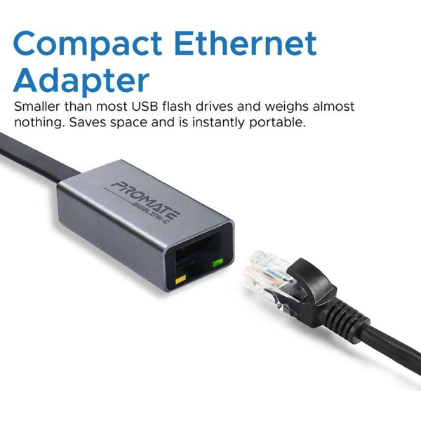 Promate Átalakító - GIGALINK C (USB-C adapter, 1000 Mbps, RJ45, szürke)