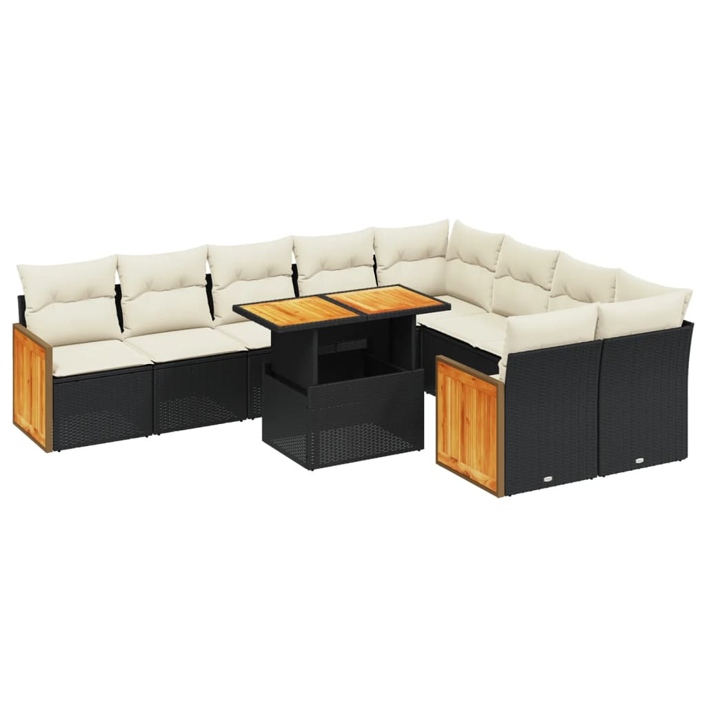 10 részes fekete polyrattan kerti ülőgarnitúra párnákkal (3274115)