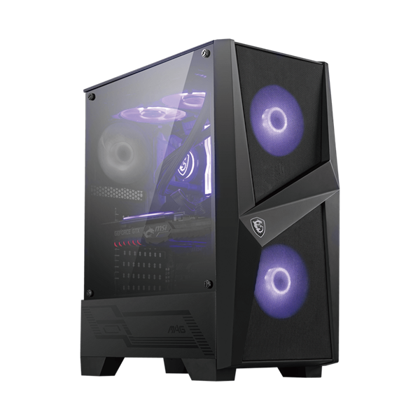 MSI Ház Midi ATX FORGE 100M, 2xARGB ventilátor, Tápegység nélkül, üvegfalú, fekete (MAG FORGE 100M)