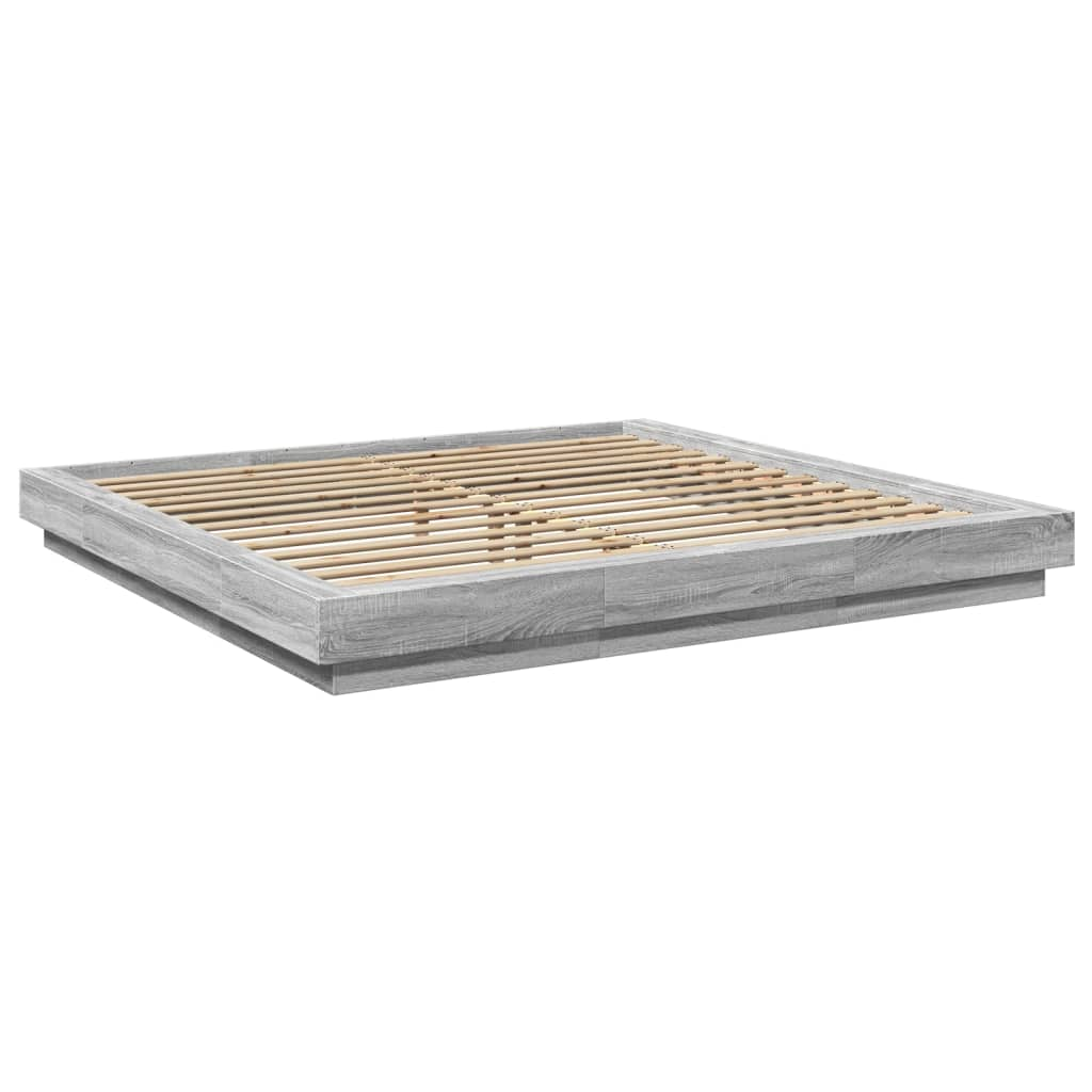 szürke sonoma színű szerelt fa ágykeret LED-del 200x200 cm (3281075)