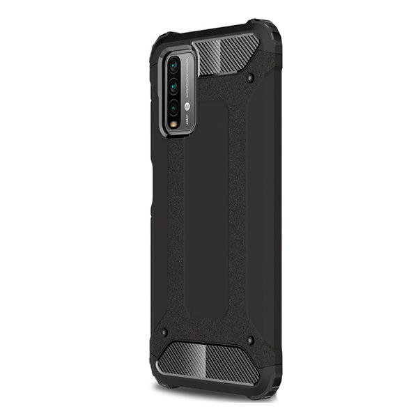 Defender műanyag telefonvédő (közepesen ütésálló, légpárnás sarok, szilikon belső, fémhatás) FEKETE [Xiaomi Redmi 9T] (5996591034454)