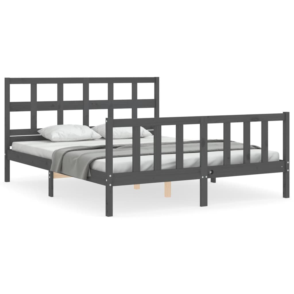 szürke tömör fa ágykeret fejtámlával King Size (3193018)