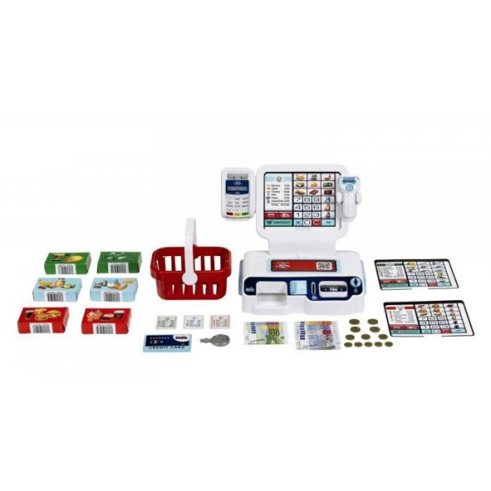Theo Klein 7265 önkiszolgáló pénztár | Szkenner fénnyel és hanggal | Kijelző 3 témához | Bevásárlókosár, játékpénz és sok más | Játék 3 éves kortól (7265)