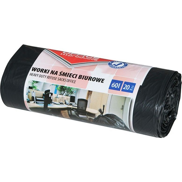  Office Products Worki na śmieci biurowe OFFICE PRODUCTS, mocne (LDPE), 60l, 20szt., czarne