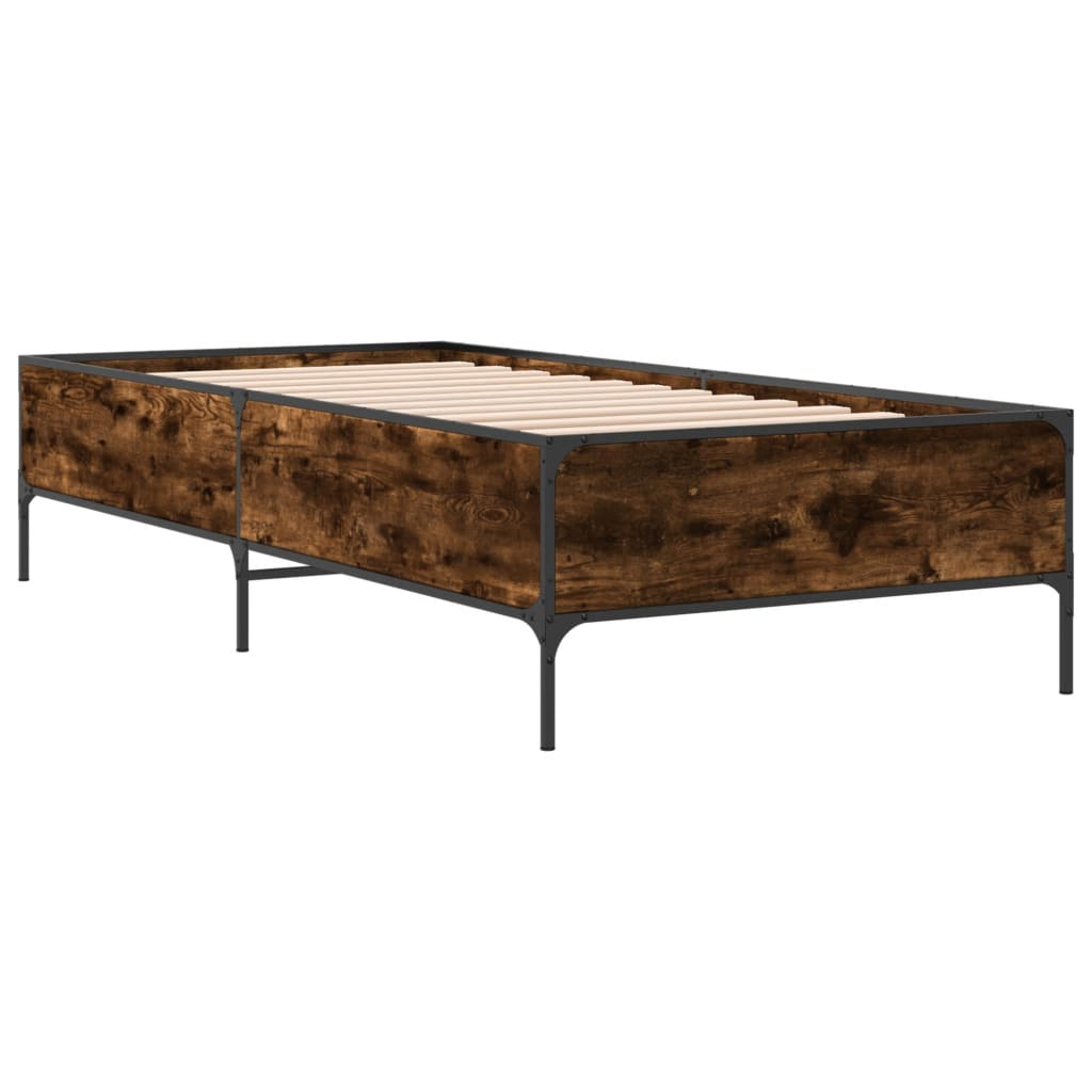 füstös tölgyszínű szerelt fa és fém ágykeret 90 x 200 cm (844968)