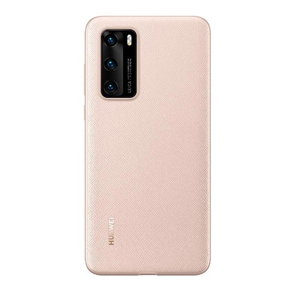 Huawei P40, Műanyag hátlap védőtok, gumírozott, textil minta, gyári, rózsaszín (G97538)