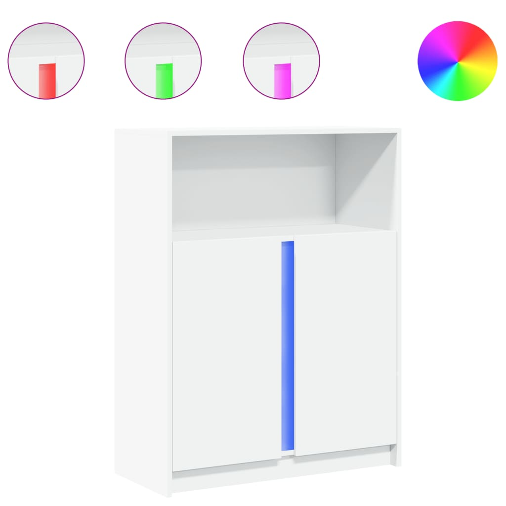 fehér szerelt fa tálalószekrény LED-del 77 x 34 x 100 cm (852145)