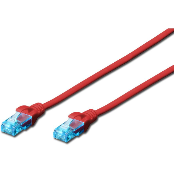 DIGITUS Patchkabel RJ45 U/UTP Cat5e   2.00m rot  Hebelschutz Polybeutel