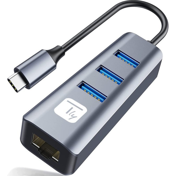 Techly IDATA USB-ETGIGA3CA dockingstation Ledningsført USB 3.2 Gen 1 (3.1 Gen 1) Type-A + Type-C Sort, Sølv