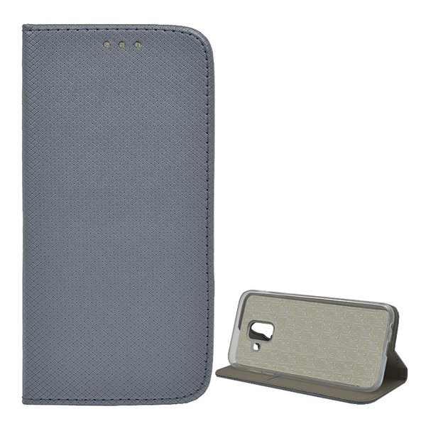 Tok álló, bőr hatású (FLIP, oldalra nyíló, asztali tartó funkció, rombusz minta) SZÜRKE [Samsung Galaxy A6 (2018) SM-A600F] (5996457798605)