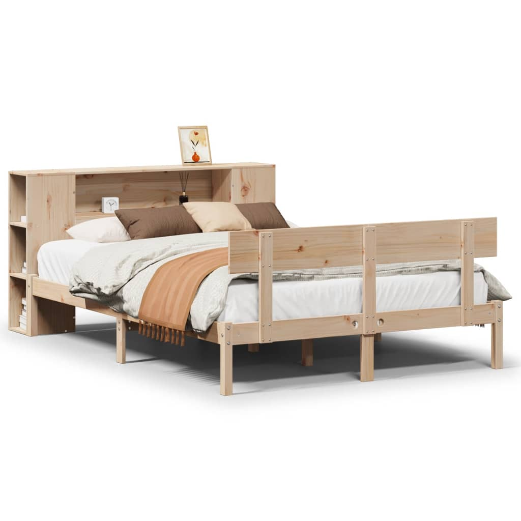 tömör fenyőfa könyvespolcos ágy matrac nélkül 140 x 190 cm (3321770)