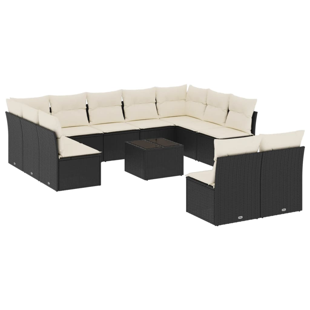 12 részes fekete polyrattan kerti ülőgarnitúra párnákkal (3218356)