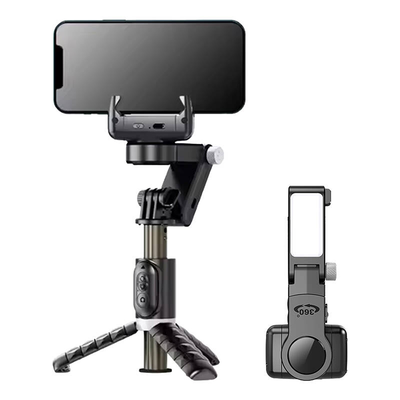 APEXEL Q18 Mobiltelefon Stabilizátor / Gimbal LED lámpával - Fekete (Q18)