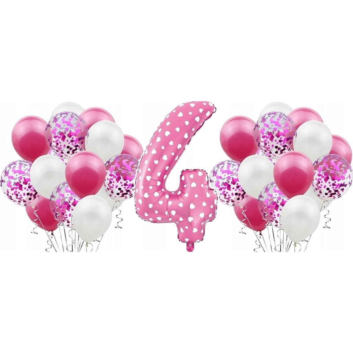 Szív Mintás 4-es Szám Fólia Lufi - 61 cm, Rózsaszín (HS-C26R4)