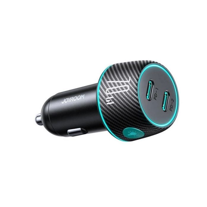 JOYROOM autós töltő 2xUSB-C aljzat (5V/3A, 70W, PD gyorstöltő, karbon minta, LED jelzés) fekete (JR-CCN02) (JR-CCN02)