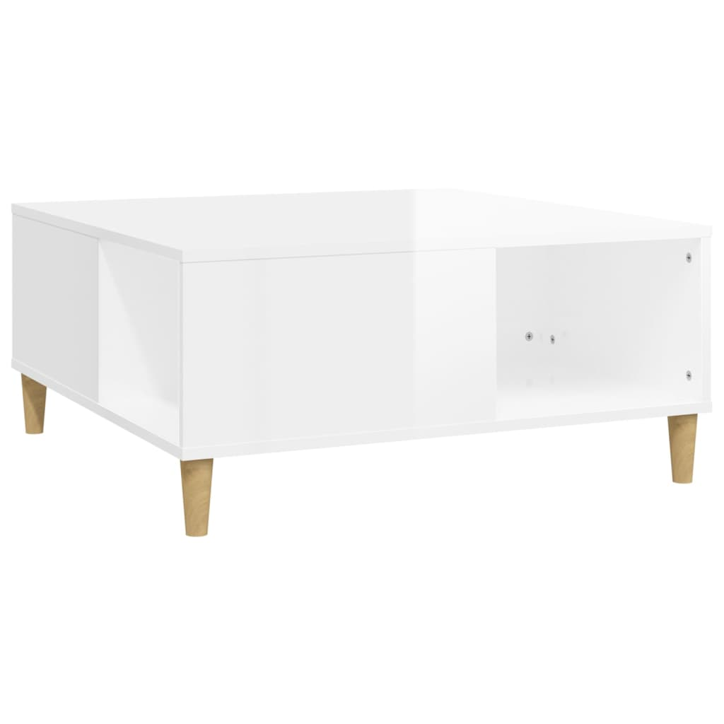 magasfényű fehér szerelt fa dohányzóasztal 80x80x36,5 cm (821094)