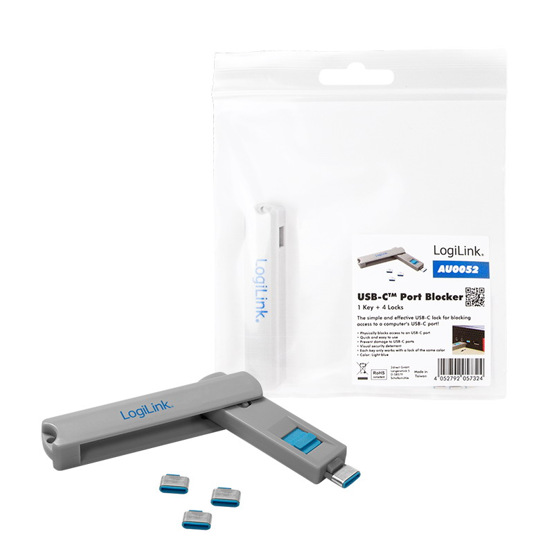 Logilink USB-C port blokkoló (1x kulcs és 4x zár) (AU0052) (AU0052)