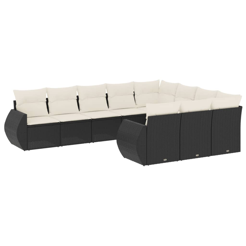 10 részes fekete polyrattan kerti ülőgarnitúra párnákkal (3254223)