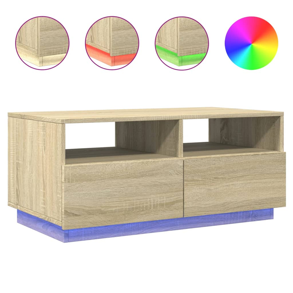 sonoma tölgy színű dohányzóasztal LED-lámpákkal 90x49x40 cm (839835)