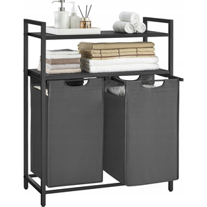 Kosz na pranie Vasagle Pralnia 2 przedziały, kosza na pranie z 2 półkami, sorter pralni, rozszerzona torba do prania i odłączona, na torbę 46 litrów, d