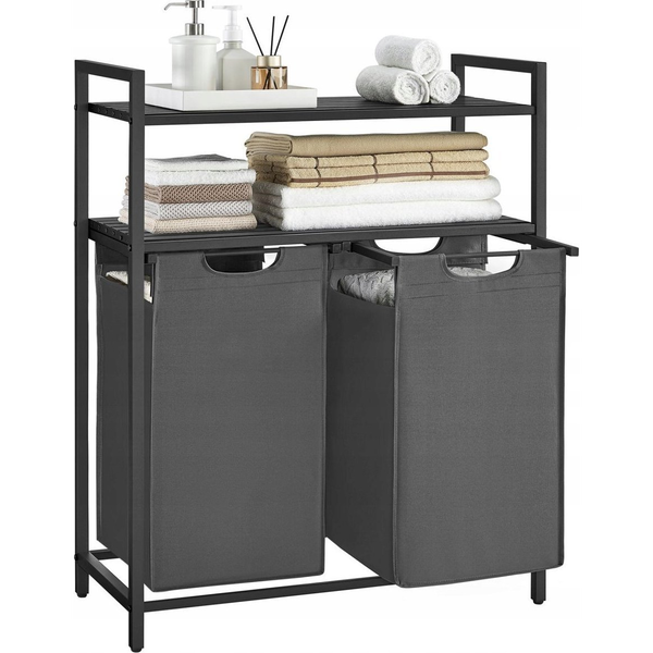 Kosz na pranie Vasagle Pralnia 2 przedziały, kosza na pranie z 2 półkami, sorter pralni, rozszerzona torba do prania i odłączona, na torbę 46 litrów, d