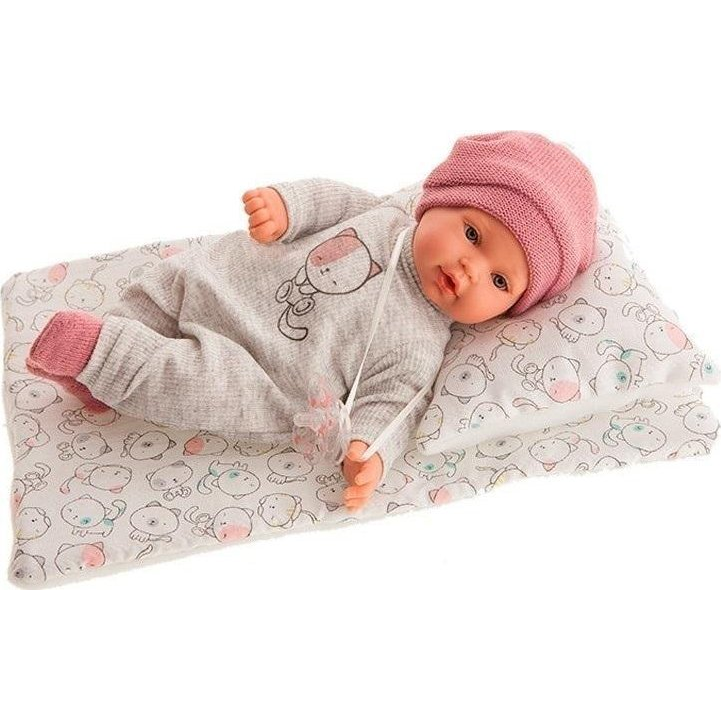 Antonio Juan Hangot Adó Csecsemő Baba Cumival - Cicás Ruhában, 27 cm-es (8435083611157)