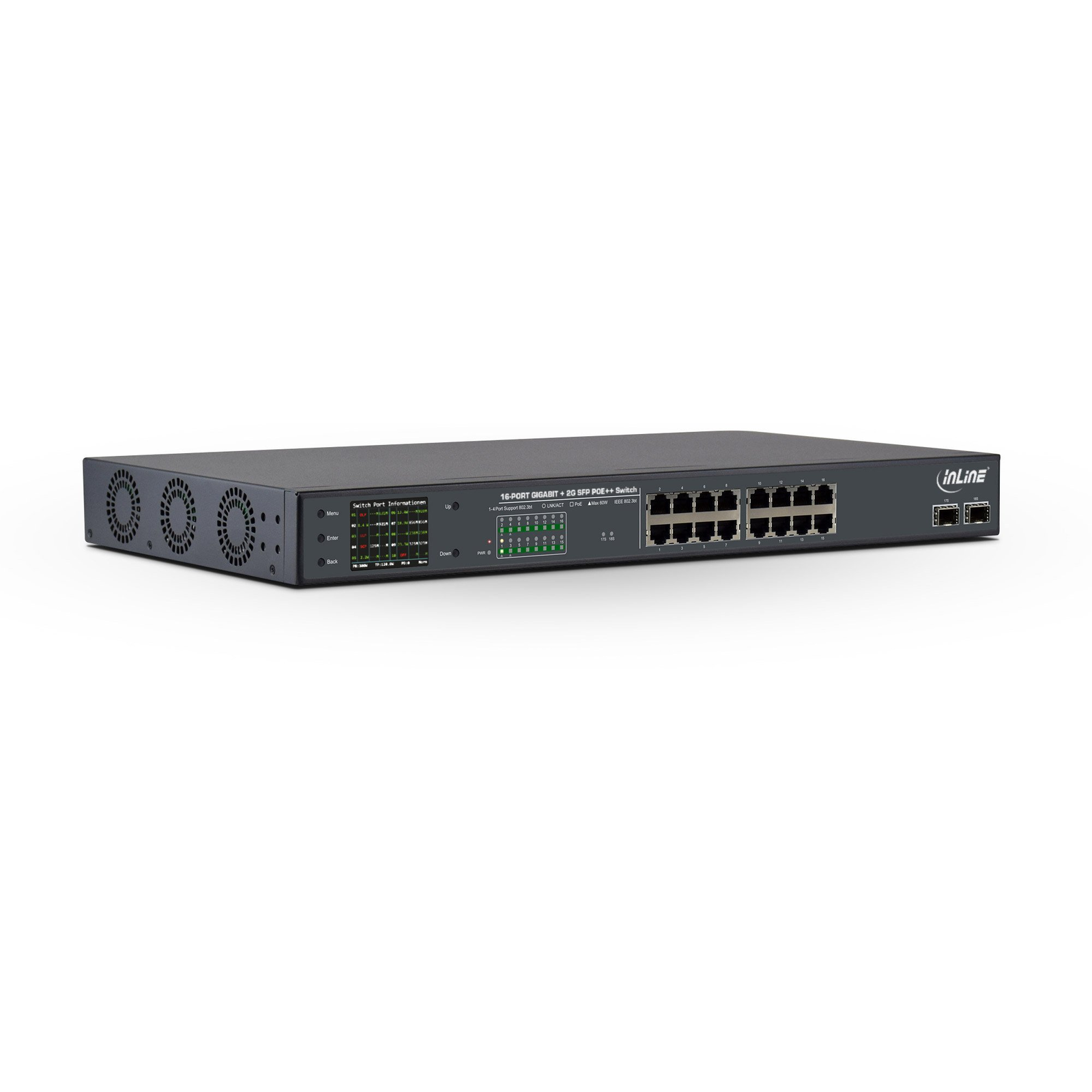 InLine 32316P hálózati kapcsoló Gigabit Ethernet (10/100/1000) Ethernet-áramellátás (PoE) támogatása 1U Fekete (32316P)