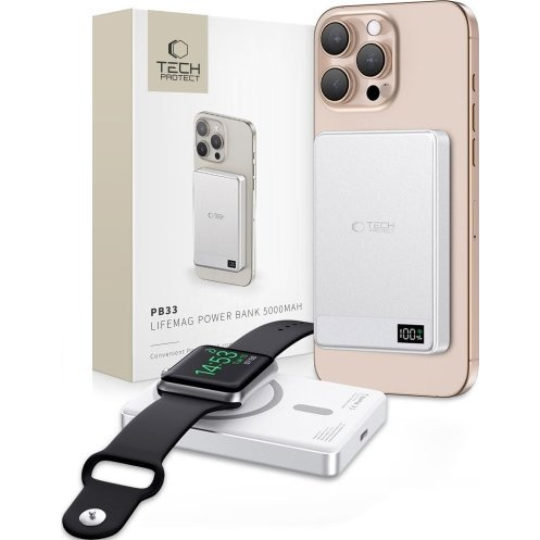 Tech-Protect PB33 Lifemag MagSafe Power Bank 5000mAh Ezüst