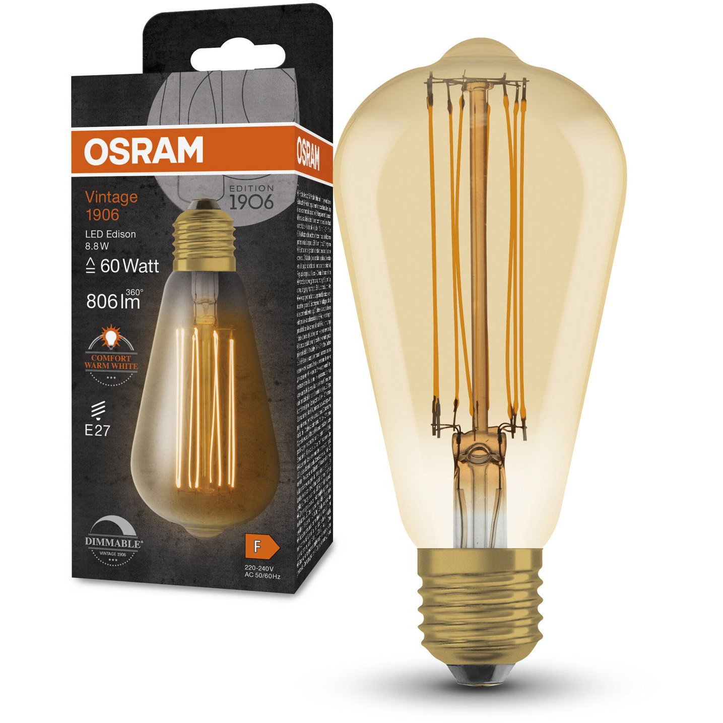 OSRAM Dimmelhető LED izzó, VINTAGE, E27, 8,8 W, EDISON, meleg fehér (4099854091087)