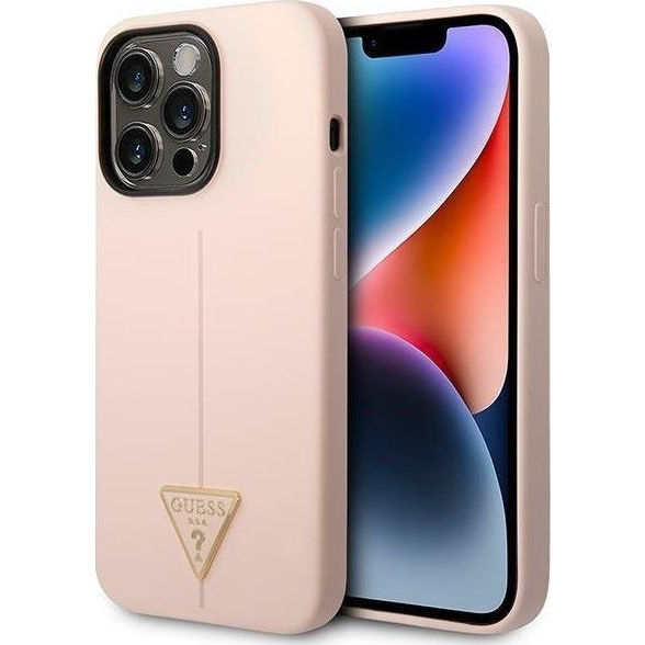 Guess Silicone Triangle Apple iPhone 14 Pro Max hátlap tok, pink